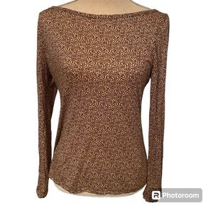 PHILIPPE ADEC TOP TEE LONG SLEEVE BATEAU BOAT NECK BROWN TAN LEOPARD SIZE L